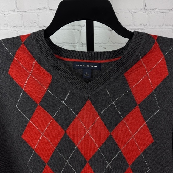 Banana Republic Argyle Print Silk Cotton Cashmere Blend Size Large - Picture 3 of 5